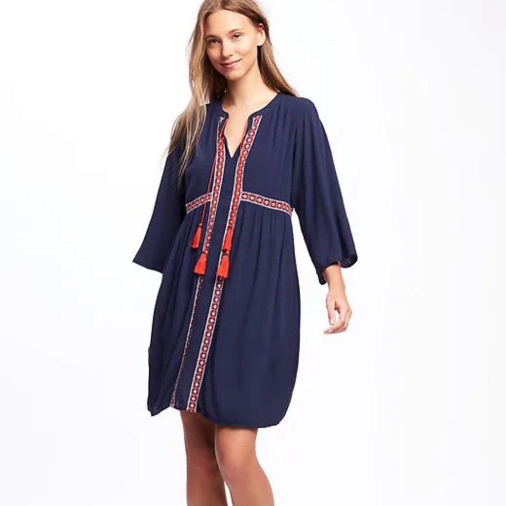 Old Navy Embroidered Tie-Front Swing Dress